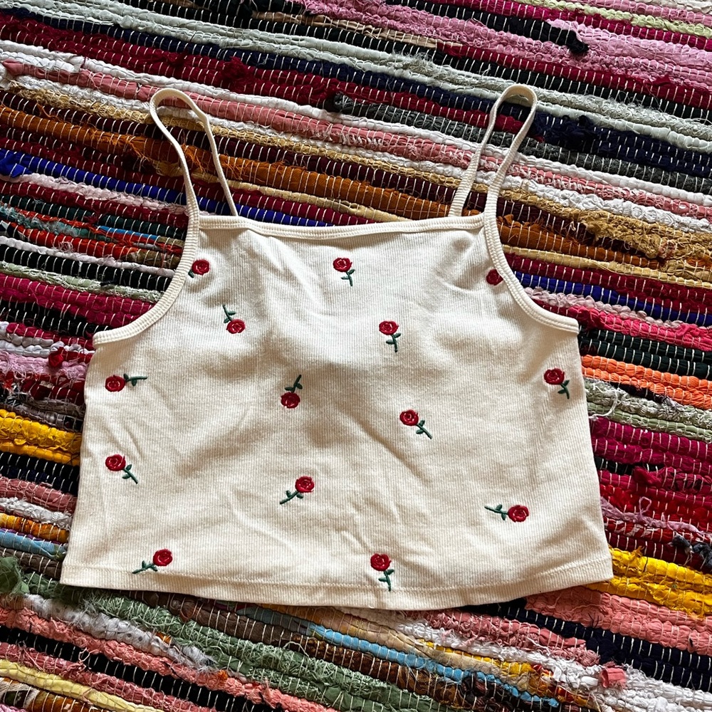 embroidered rose tank top